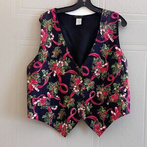 Vintage Saddle River Christmas Vest Candy Canes Ribbons Holly Size L
